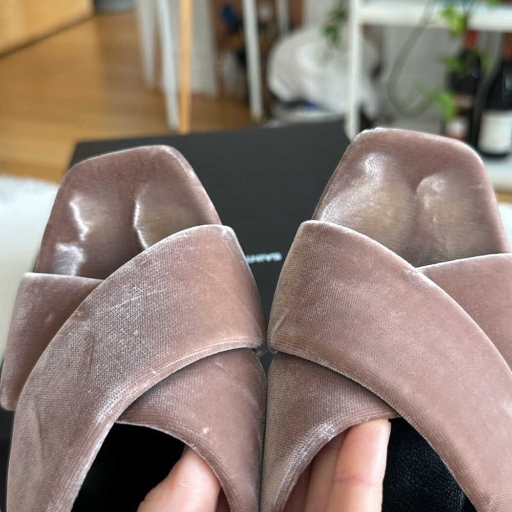 Saint Laurent Sandals Heels velvet Pink size 7 (37.5) - Picture 6 of 9